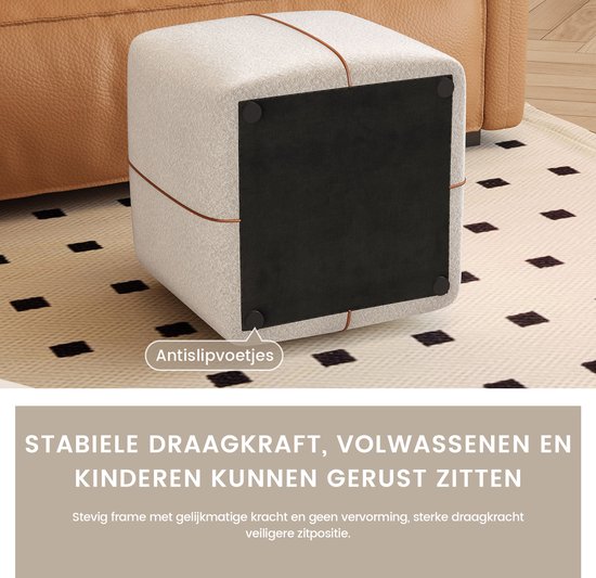 Poufs Guyii Meubella, Tabouret bas carré, tabouret de maquillage moderne, pouf beige, repose-pieds rembourré, adapté au salon, à la chambre, au hall.