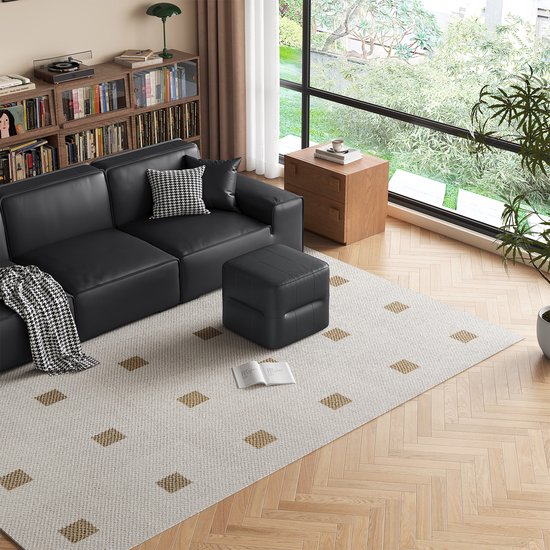 Poufs Guyii Furniture, Poufs carrés noirs modernes avec poignées, 43 x 43 x 42 cm, Pouf compact pour entrée et salon
