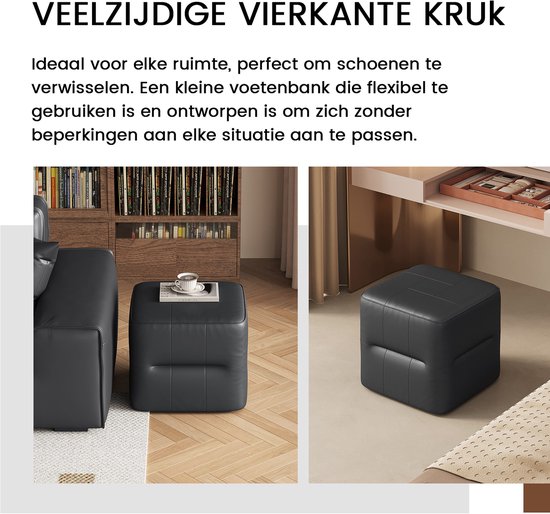 Poufs Guyii Furniture, Poufs carrés noirs modernes avec poignées, 43 x 43 x 42 cm, Pouf compact pour entrée et salon