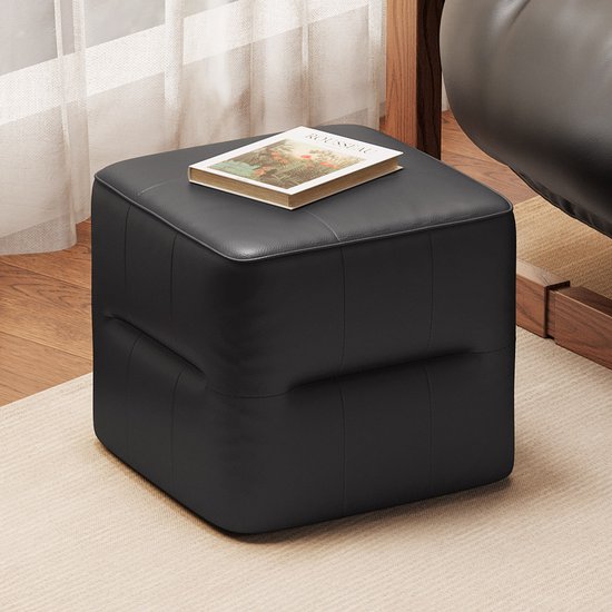 Poufs Guyii Furniture, Poufs carrés noirs modernes avec poignées, 43 x 43 x 42 cm, Pouf compact pour entrée et salon