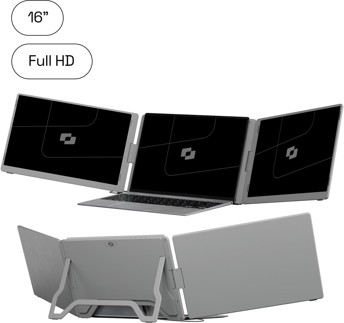 Screenmate® OneCable Portable Monitor 16” - Draagbare Monitor met Beschermhoes - Extra Scherm Laptop - Draagbaar Beeldscherm - Grijs