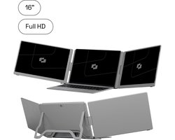Screenmate® OneCable Portable Monitor 16” - Draagbare Monitor met Beschermhoes - Extra Scherm Laptop - Draagbaar Beeldscherm - Grijs