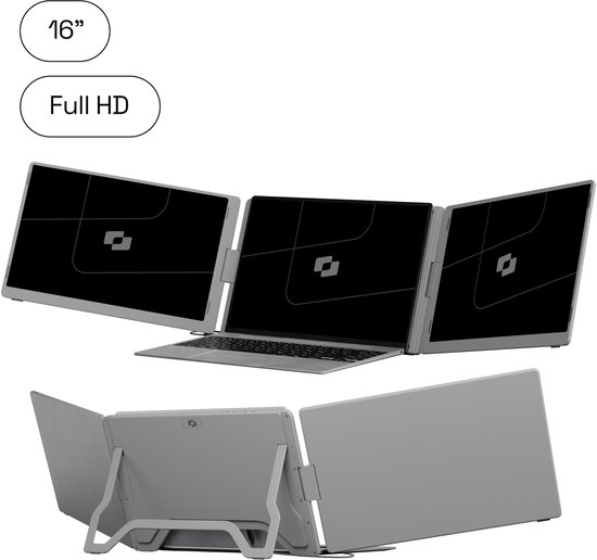 Screenmate® OneCable 16’’ - Portable Monitor - Inclusief Beschermhoes - Draagbaar Beeldscherm - Draagbare Monitor - Full HD - IPS - Grijs