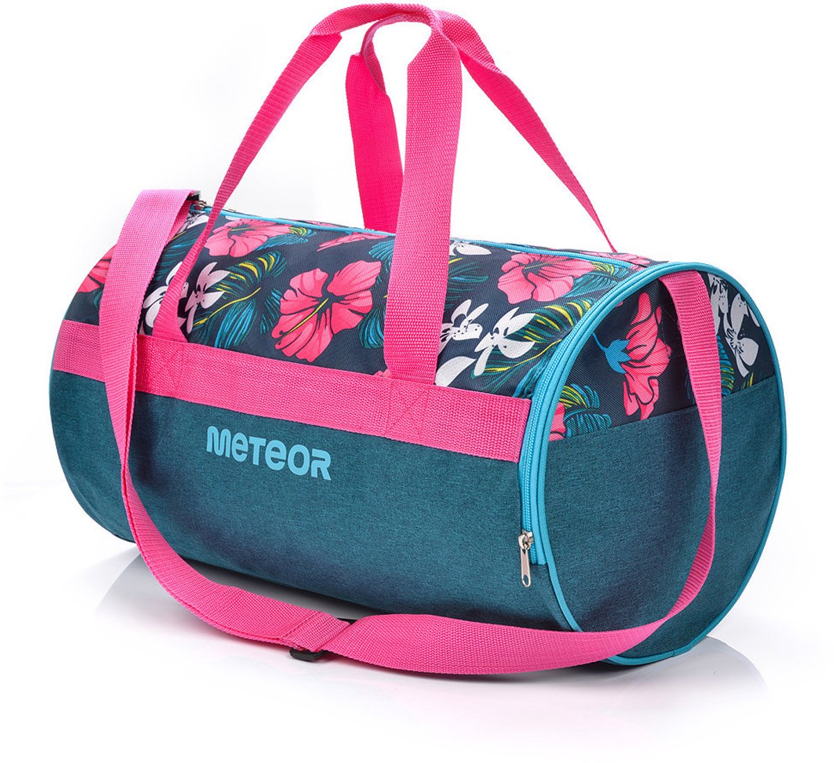 Meteor Siggy - Fitness tas - Sportuitrusting - Ideaal voor sportschool en training - Roze / Blauwe Bloemen