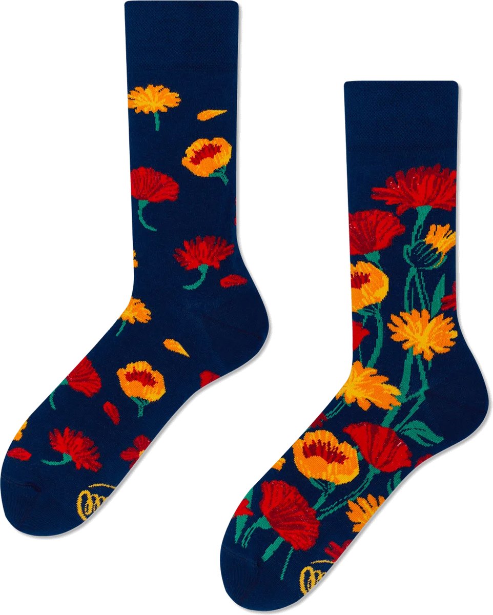 Many Mornings unisex sokken - Flower Power Navy - Unisex - Maat: 35 - 38