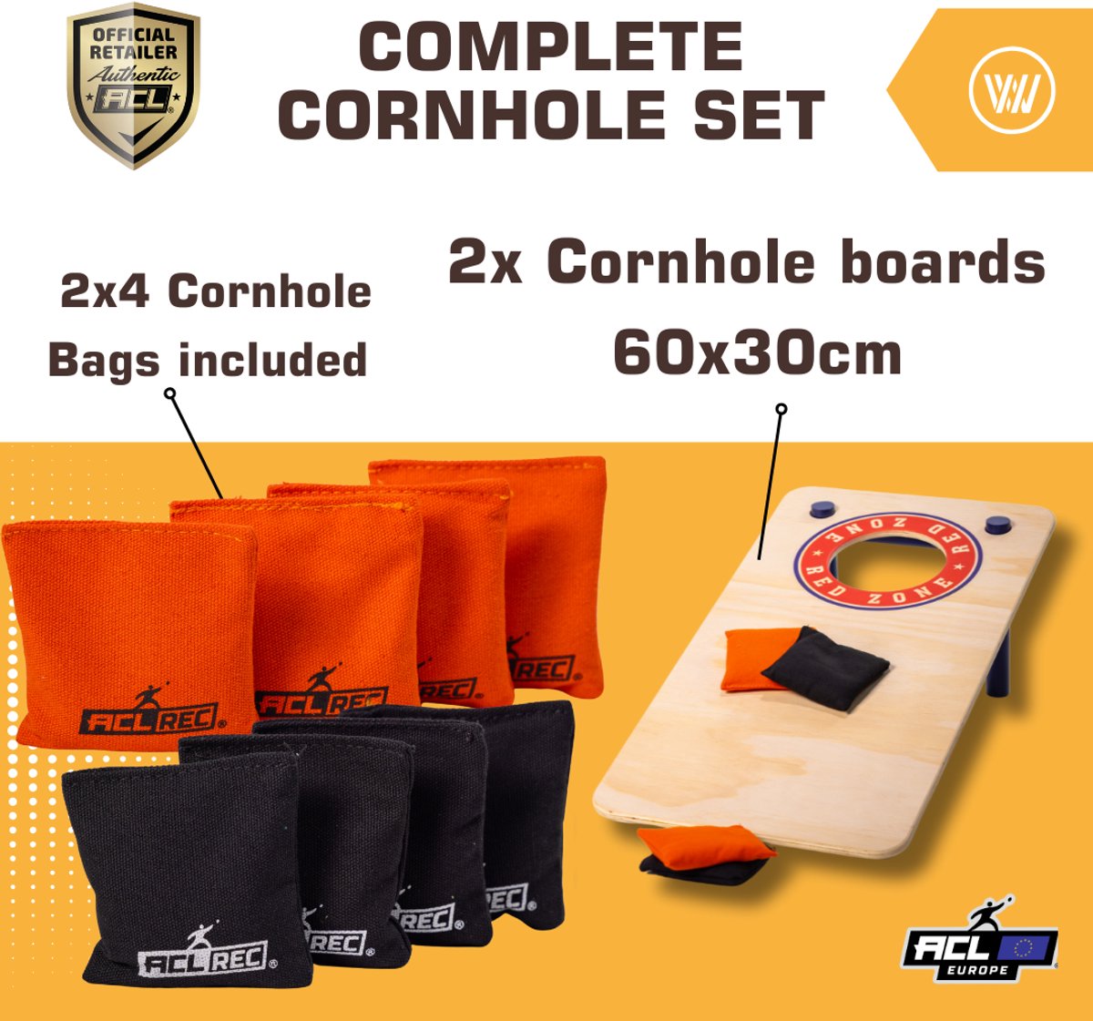 Wicked Wood Games – Mini Cornhole Set – Red Zone Style – 60x30 cm – Inclusief 2 Boards en 8 Zakjes – 100% Hout — afbeelding 4
