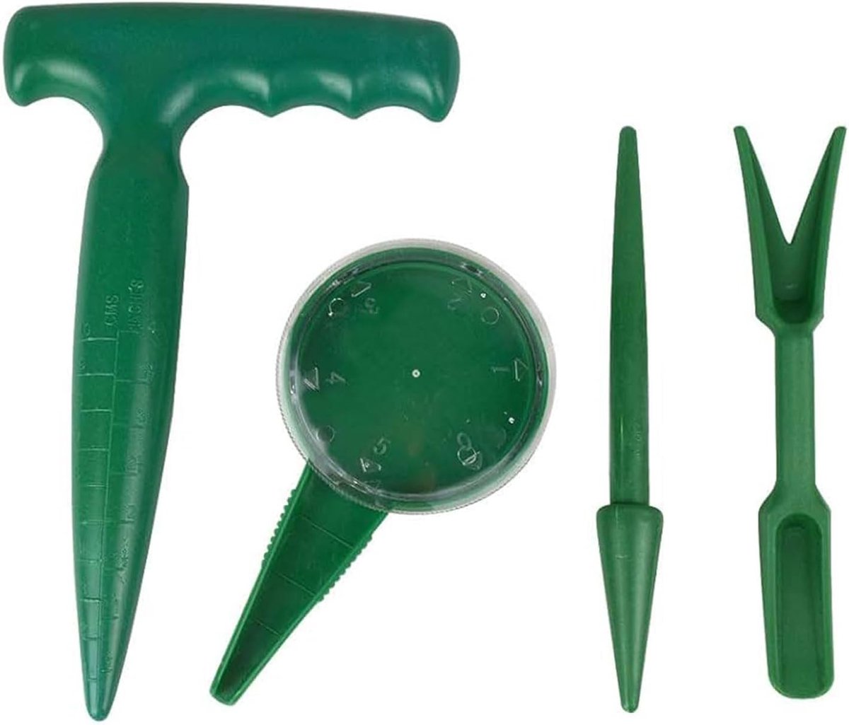 4 stuks tuingereedschap - kunststof plantenbak - zaaddispenser - transplanter - plantenboor - groen voor plantenset - tuinvermeerdering - plantengereedschap