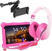AngelTech Luxe OnderwegPakket SLIM – Kindertablet SLIM + Kinderkoptelefoon + Tablethouder - Android 15 - Kindertablet Vanaf 3 Jaar – Kinder Tablet – Kids Tablet - Tablet voor Kinderen - Roze