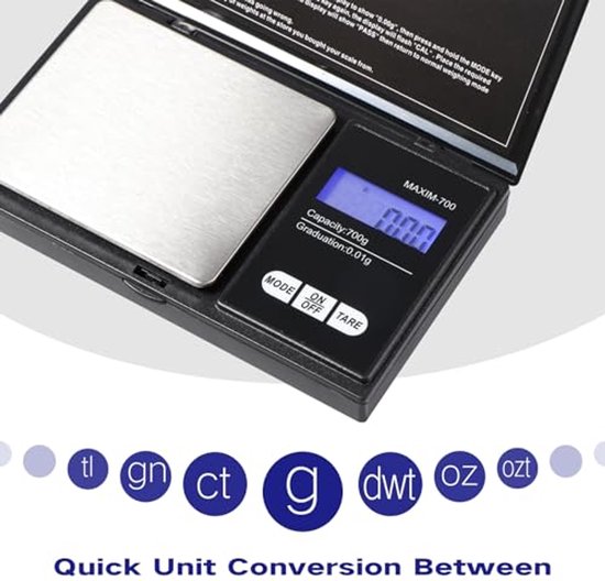 Precisieweegschaal 700 g, draagbare digitale weegschaal met 0,01 ...