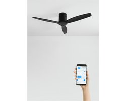 CREATE - Plafondventilator 40W silent 100% hout (Ø132cm) (ruimtes 10m²-25m²) - Zwart - Geen licht - WIFI + Afstandsbediening - WIND CALM NATURAL WOOD