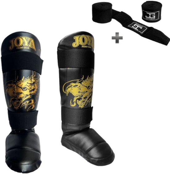 Joya Dragon Scheenbeschermers Kinderen – Maat M – Kickboksen – Optimale Bescherming & Comfort – Goud – Incl. Bandage