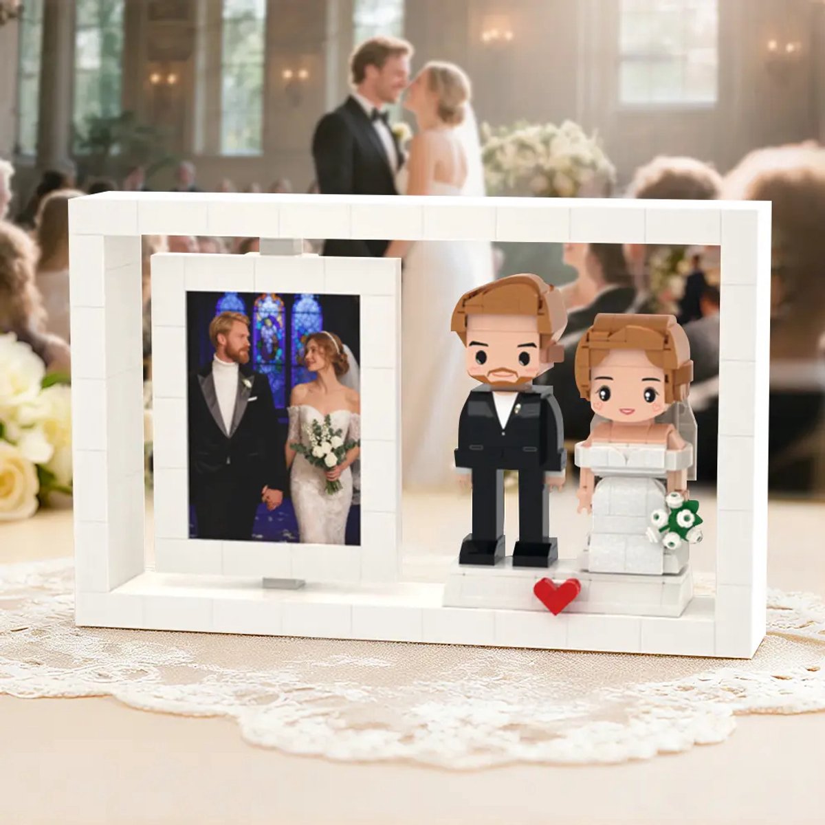 Mini Brick Custom - Mini Figuur van Foto - 2 Personen met Fotolijst - Cadeau voor Stel