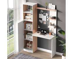 BLACKCOLORS Werktafel/bureau met opbergruimte – Wit met contrast in massief hout, onderkast met deuren en open bovenplank, bureau-ontwerp, 123,5 x 45 x 168,5 cm