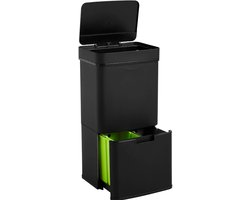 Homra Nexo Prullenbak Afvalscheiding 72 Liter - Zwarte Sensor Prullenbak 3 vakken - 2x12L + 48L - Recycle Afvalbak - Vuilnisbak voor huishouden en kantoor - Vuilbak keuken Afvalemmer - Afvalscheidingsprullenbakken - Automatische Soft Close Deksel