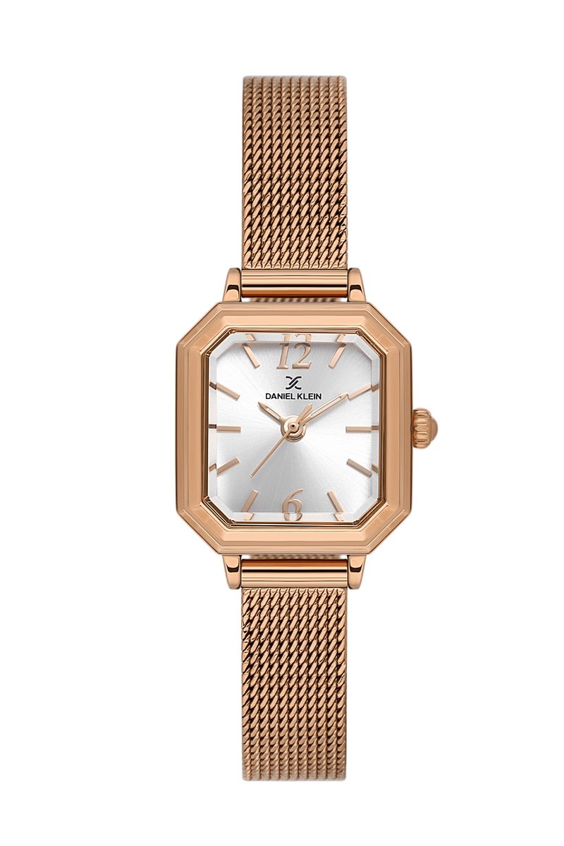 Daniel Klein DK.1.13945-6 - Horloge - Polshorloge - Analoog - Dames - Vrouwen - Milanese-Mesh stalen band - Metaal - Achthoek - Cijfers - Strepen - Rosékleurig - Wit - Zwart