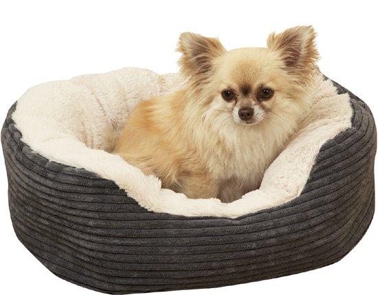 Rosewood Jumbo Cord Plush – Ovaal Hondenmand- Medium 62x60 cm – Zacht & Warm – Wasbaar – Antislip Onderkant – Grijs/Crème