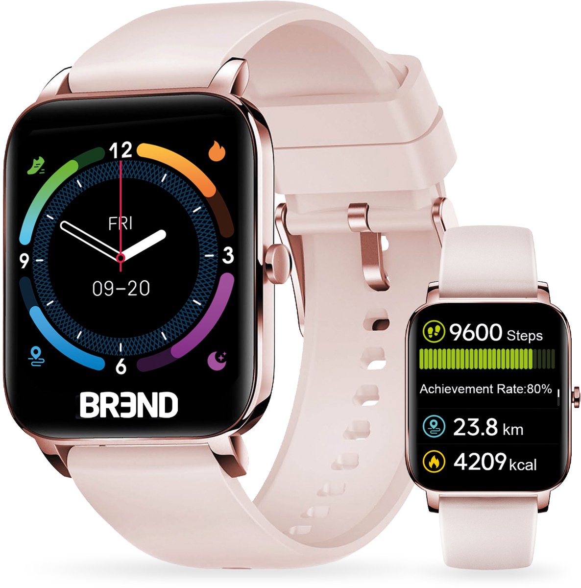 Smartwatch voor Dames en Heren - Stappenteller, Bloeddrukmeter en Hartslagmeter - Sporthorloge - Spatwaterdicht – Roze - BREND BR-2223