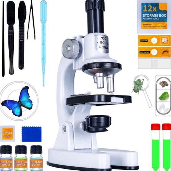 Silvergear Microscoop Set voor Kinderen - 200x Tot 1200x Vergroting - Kinder Microscoop met Preparaten en LED Verlichting - Educatief Speelgoed - Sinterklaas Cadeautjes voor Jongens en Meisjes - Vanaf 6 Jaar