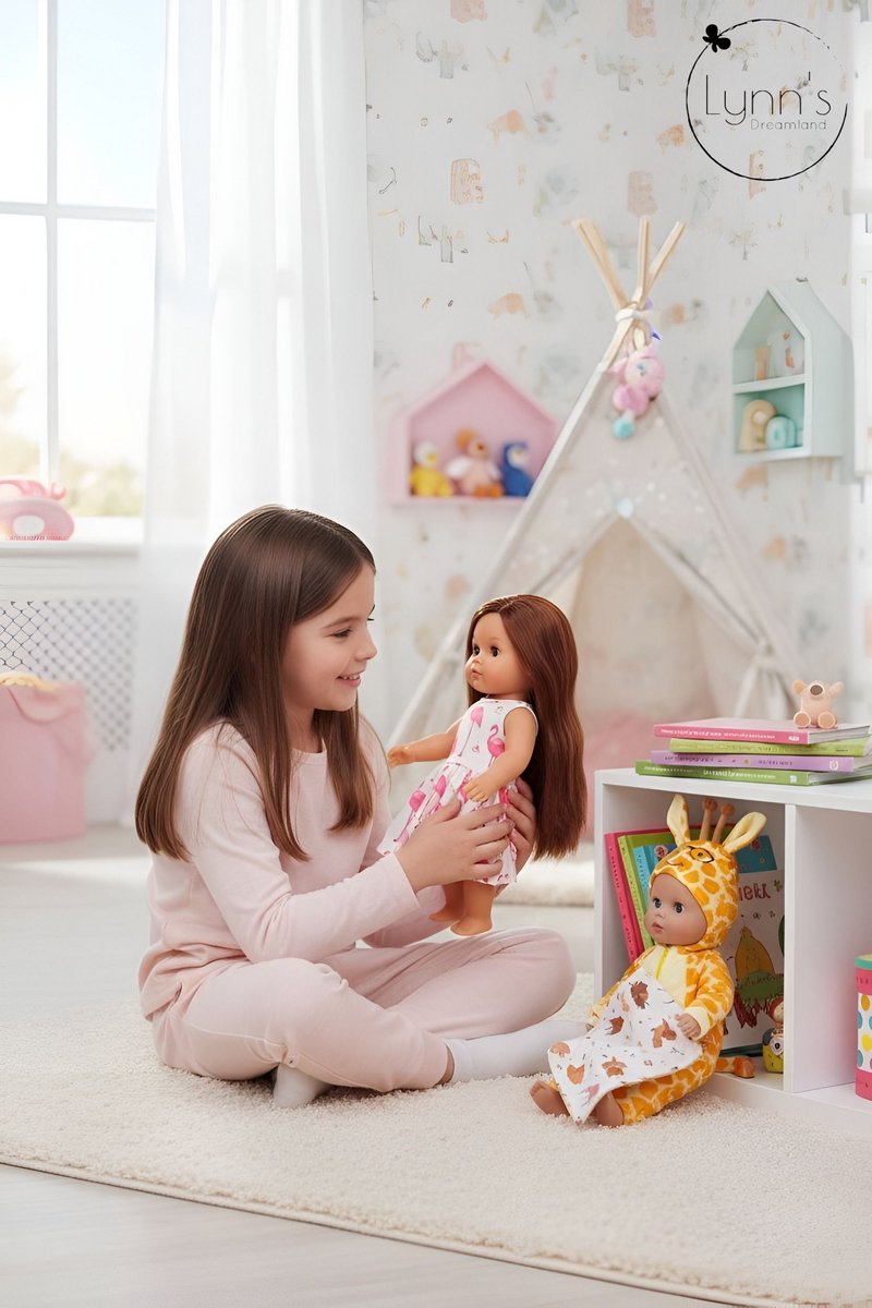 Poppenkleertjes voor babypop 43 cm - Flamingo jurk met onderbroekje - In cadeauzakje - Poppenkleding geschikt voor o.a. Baby Born pop — afbeelding 8