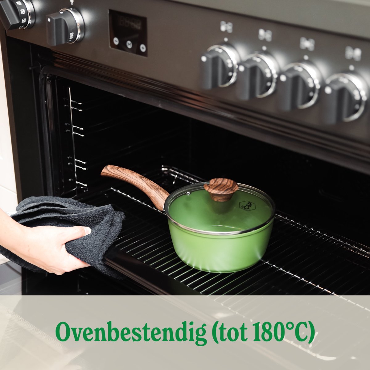 Cook & Pan 7-Delige Pannenset Groen - PFAS vrij - Alle Warmtebronnen - Pannen Set met 7 jaar Garantie - Krasbestendige Anti Aanbaklaag - Vaatwasserbestendig - Gas, Inductie, Elektrisch, Oven - Koekenpan, Wokpan, Steelpan, Hapjespan, Kookpot – foto 7