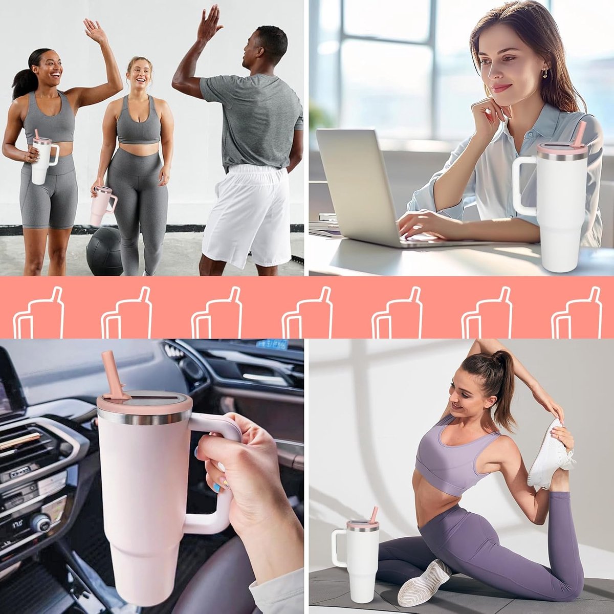 2 stuks - Vervangende deksel van 40 oz voor Stanley Quencher Tumbler - 40 oz Tumbler Flip Lids met rietje als vervanging voor Stanley Cup - herbruikbaar - morsbestendig, spatwaterdicht (roze) – foto 3