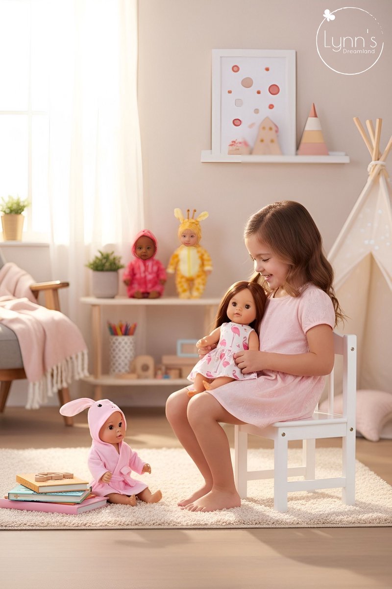 Poppenkleertjes voor babypop 43 cm - Roze konijn badjas - In cadeauzakje - Poppenkleding geschikt voor o.a. Baby Born pop — afbeelding 2