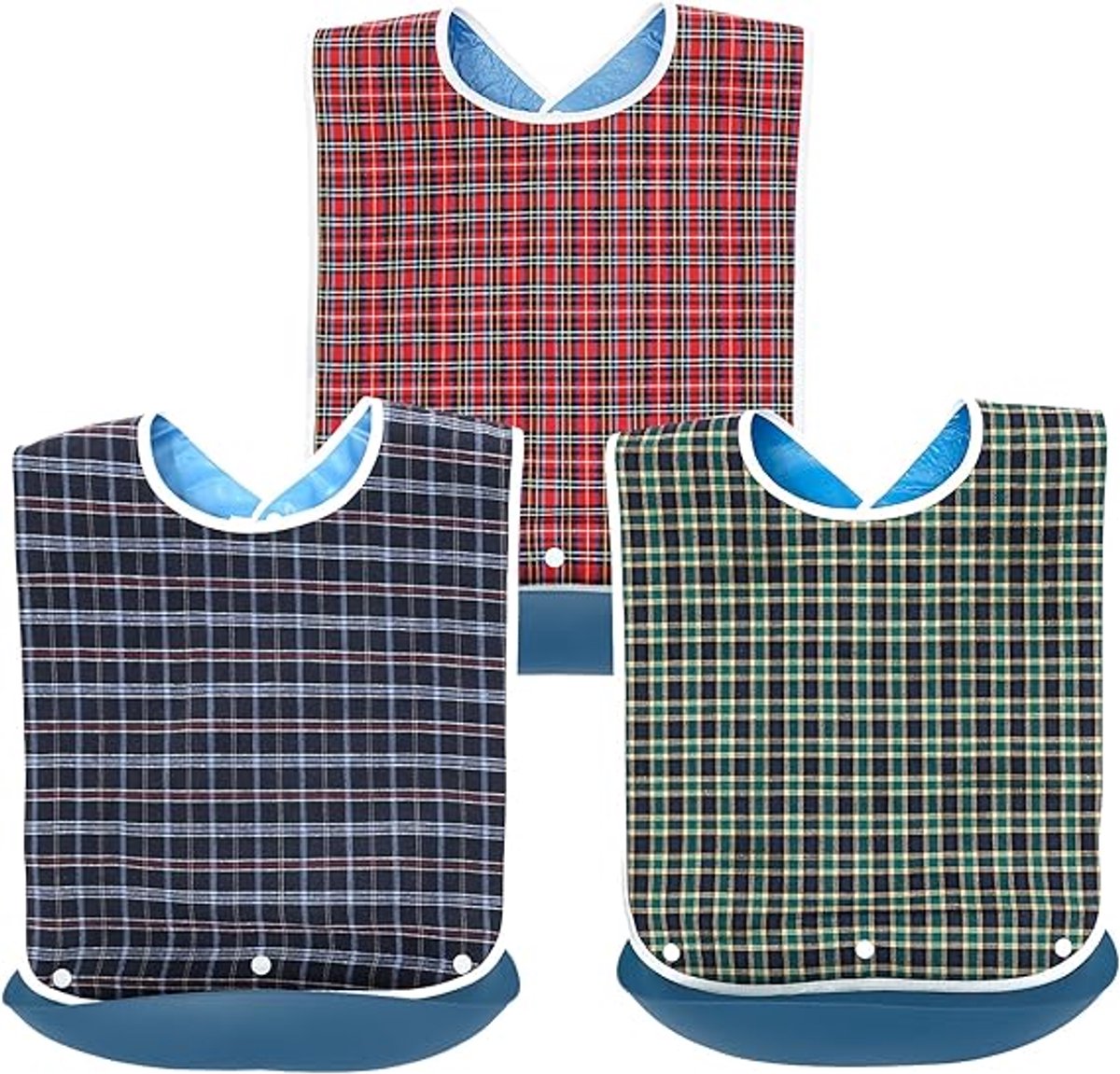 Image of 3 Stuks Herbruikbare Volwassen Slabbetjes - Waterdichte Kledingbeschermer met Afneembare Kruimelvanger - Unisex Design voor Ouderen en Zorg