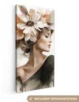 Tableau sur toile 40x80 cm - Décoration murale exclusive Fleur de cerisier - Portrait - Visage - Décoration murale salon - Décoration chambre à coucher - Accessoires de chambre - Tableaux sur toile