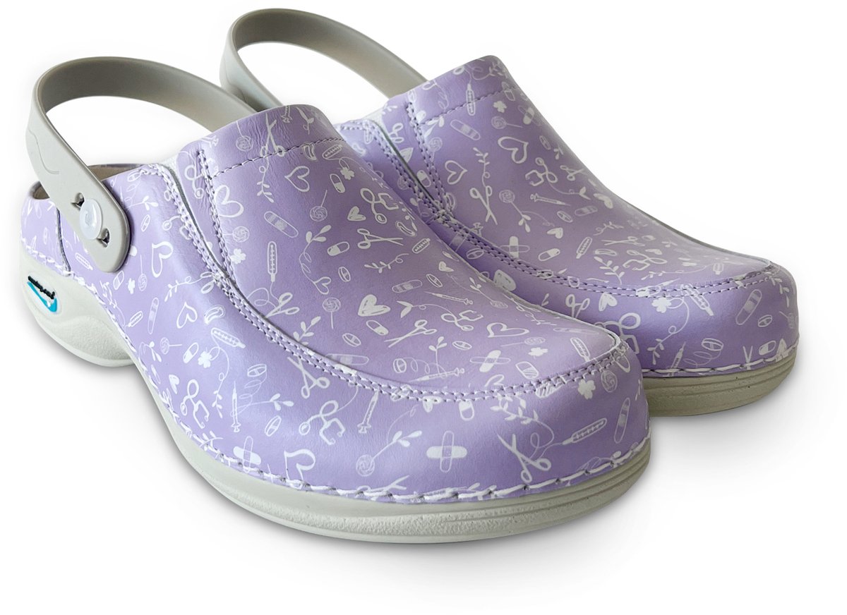 NursingCare Wash&Go Collection Paars 40 - Medische Klompen - Werkklompen - Klompen Dames - Medische Schoenen - Met Print - Anti-slip