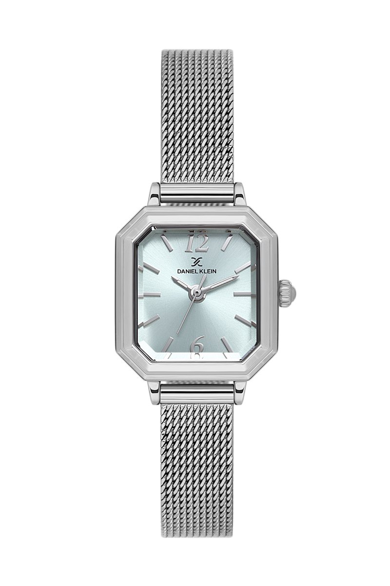 Daniel Klein DK.1.13945-2 - Horloge - Polshorloge - Analoog - Dames - Vrouwen - Milanese-Mesh stalen band - Metaal - Achthoek - Cijfers - Strepen - Zilverkleurig - Lichtgroen - Zwart