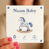 Gepersonaliseerde Baby Tegeltje – Met Naam, Geboortedatum, Gewicht, Lengte en Tijd – Blauwe Hobbelpaard
