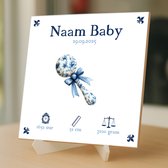 Gepersonaliseerde Baby Tegeltje – Met Naam, Geboortedatum, Gewicht, Lengte en Tijd – Blauwe Rammelaar
