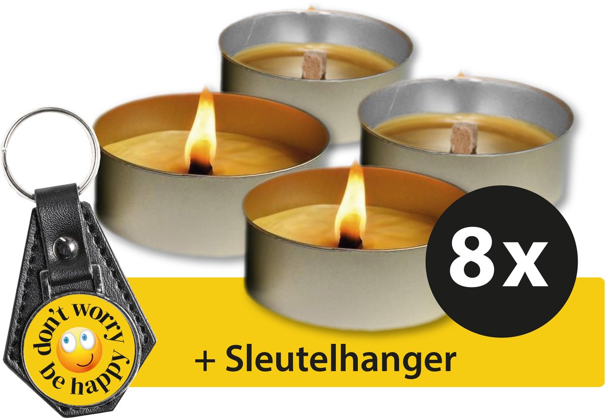 Vuurschaal - Vlamschaal - Buitenkaars - Waakvlam - Kaars - 4-5 branduren - 8 stuks - inclusief sleutelhanger