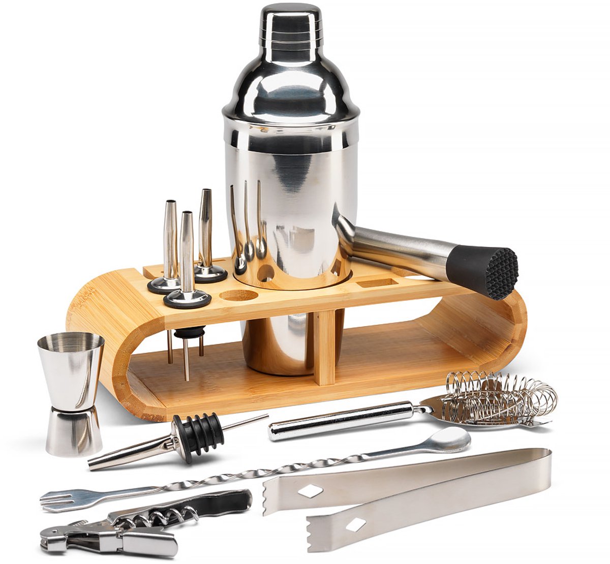 12-Delige Cocktail Set – Complete bartool set met shaker, accessoires en houten standaard