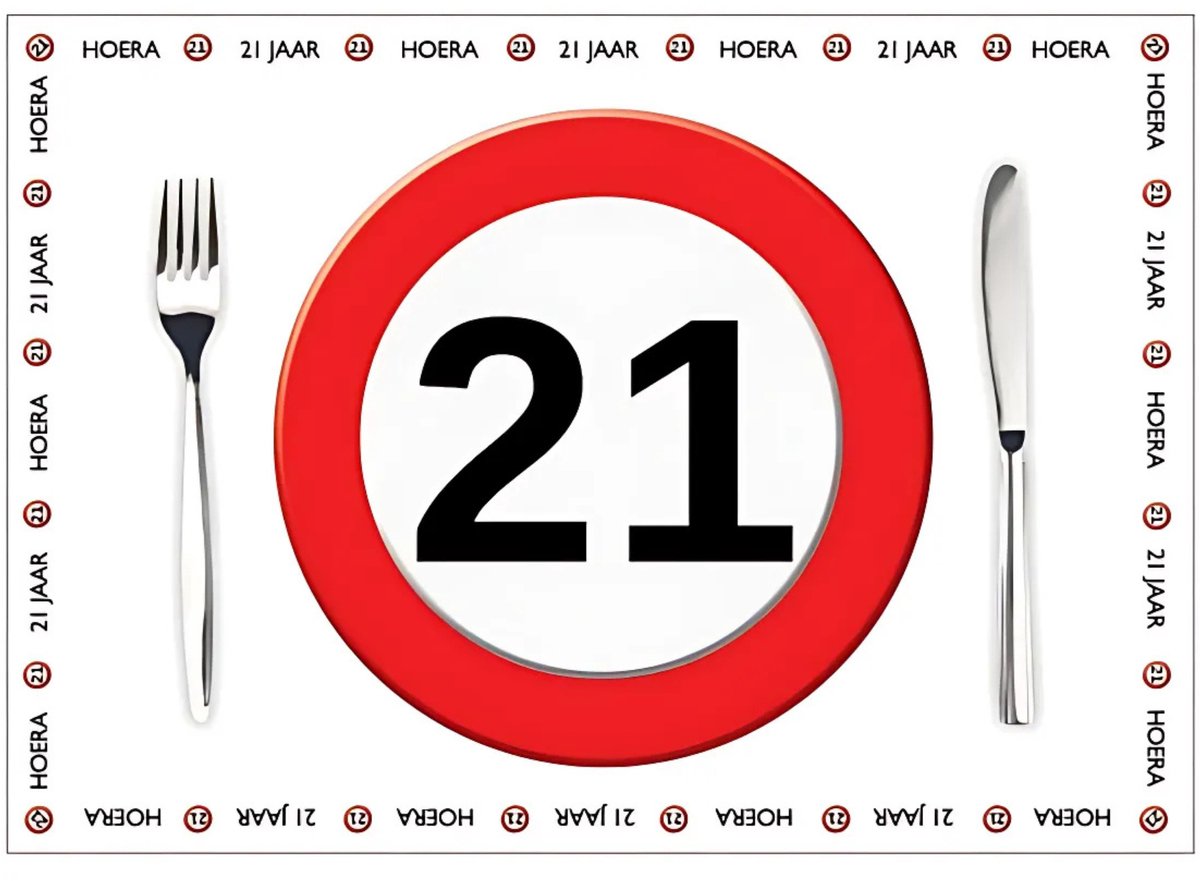 Placemat 21 jaar - 10x stuks - 42 x 30 cm - 90g - papier - verjaardag - jubileum
