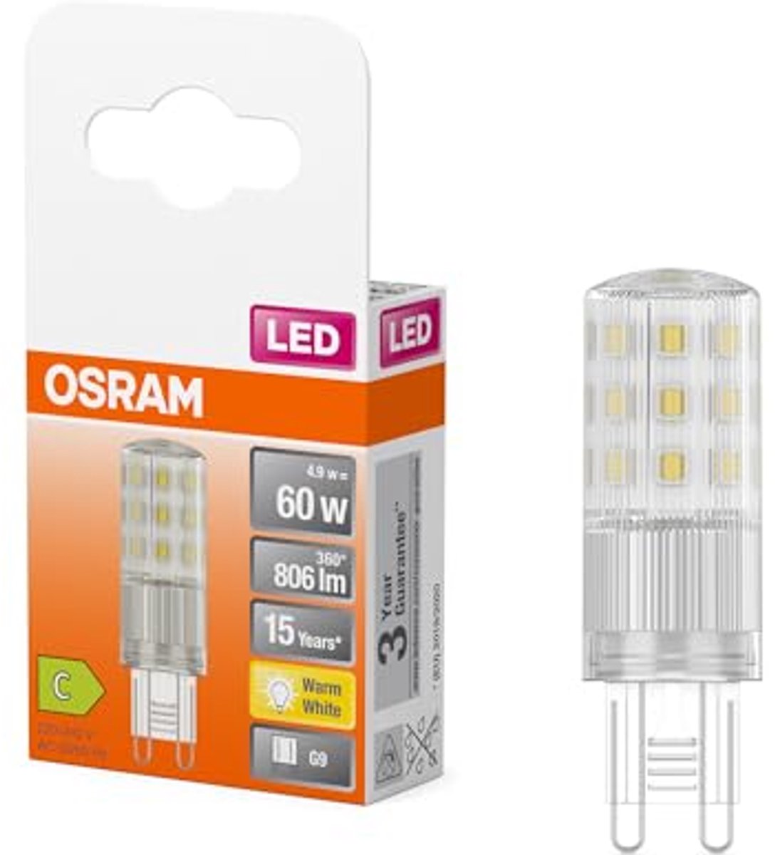 Multicolor LED G9 Lamp - 4.9W, 806 lm, Warm Wit Licht, Non-Dimmable
