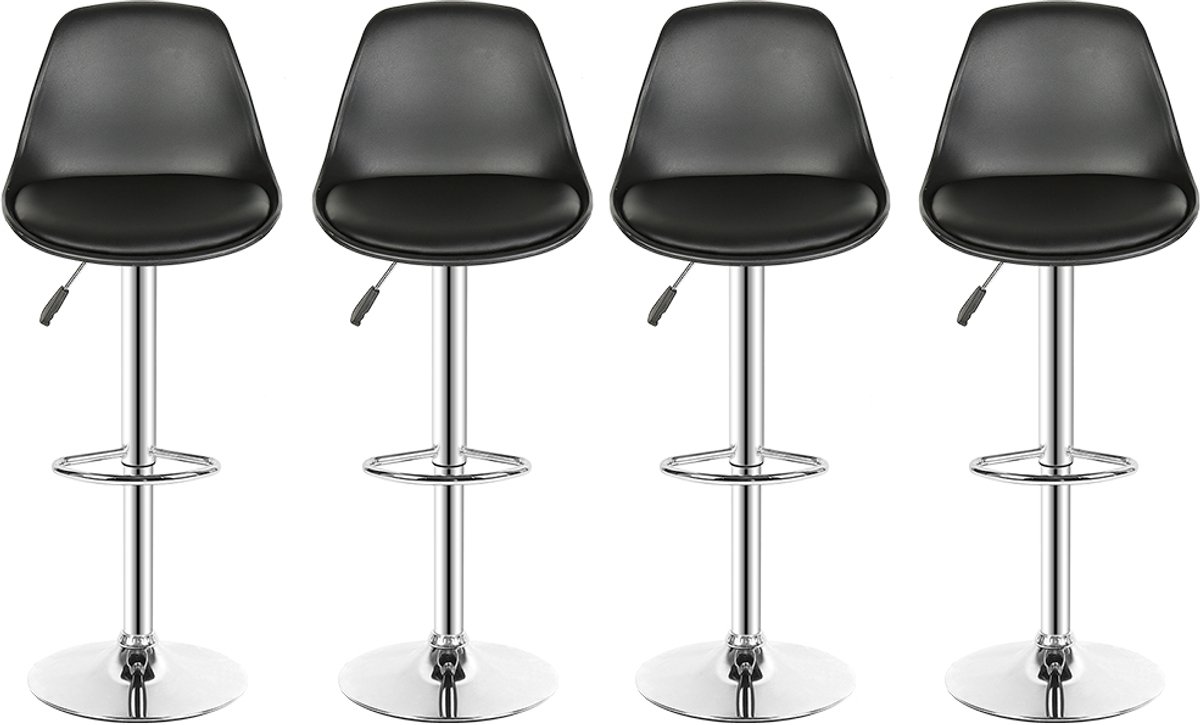 PIPIPOXER Set van 4 barkrukken,Barstoel in hoogte verstelbaar, 360° draaibaar, kunstleer, Zwart