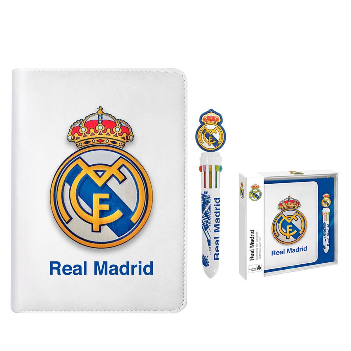 Real Madrid Notitieboek met Meerkleurige Pen – Luxe Geschenkset in Cadeaudoos – EVA Hardcover – 23 × 24,5 × 4 cm – Officiële Club Merchandise