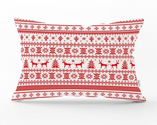 Sierkussen - 30x50cm - Rode Kerst rendieren - Met velvet hoesje - Fluweel - Aan beide zijdig bedrukt