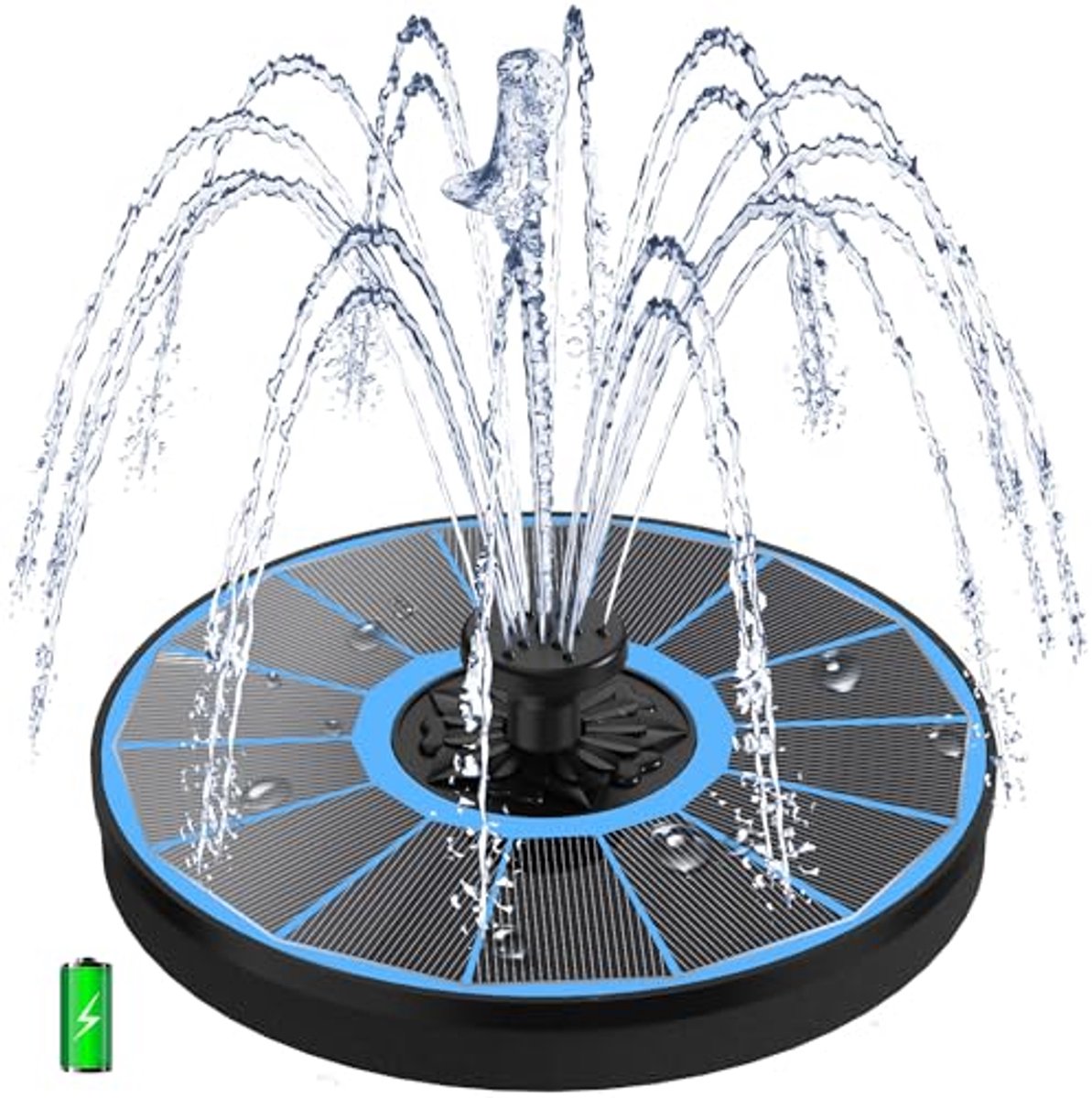 Zonne-waterfontein met batterij back-up - 3,5 W glazen fonteinpomp op zonne-energie met 7 spuitmonden