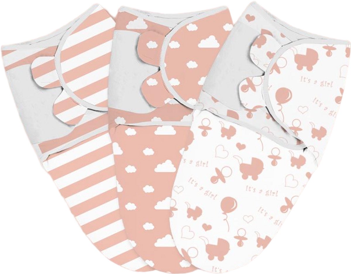 Image of 3-delige baby-inbakerdekenset - Inbakerdekens voor pasgeborenen - Voor jongens en meisjes - 0-3 maanden - Organic Essentials - Verstelbaar - Babyslaapzak-60*80cm-Roze