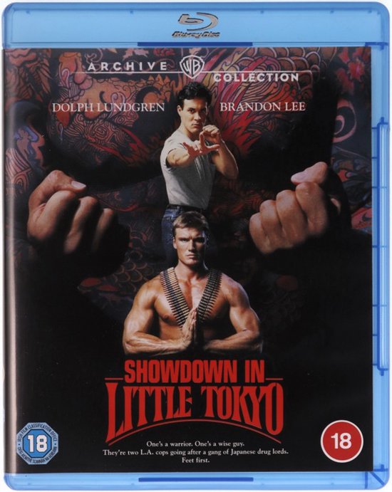 Hoes Blu-ray van Showdown in Little Tokyo met Dolph Lundgren en Brandon Lee. Bevat '18' keurmerk.