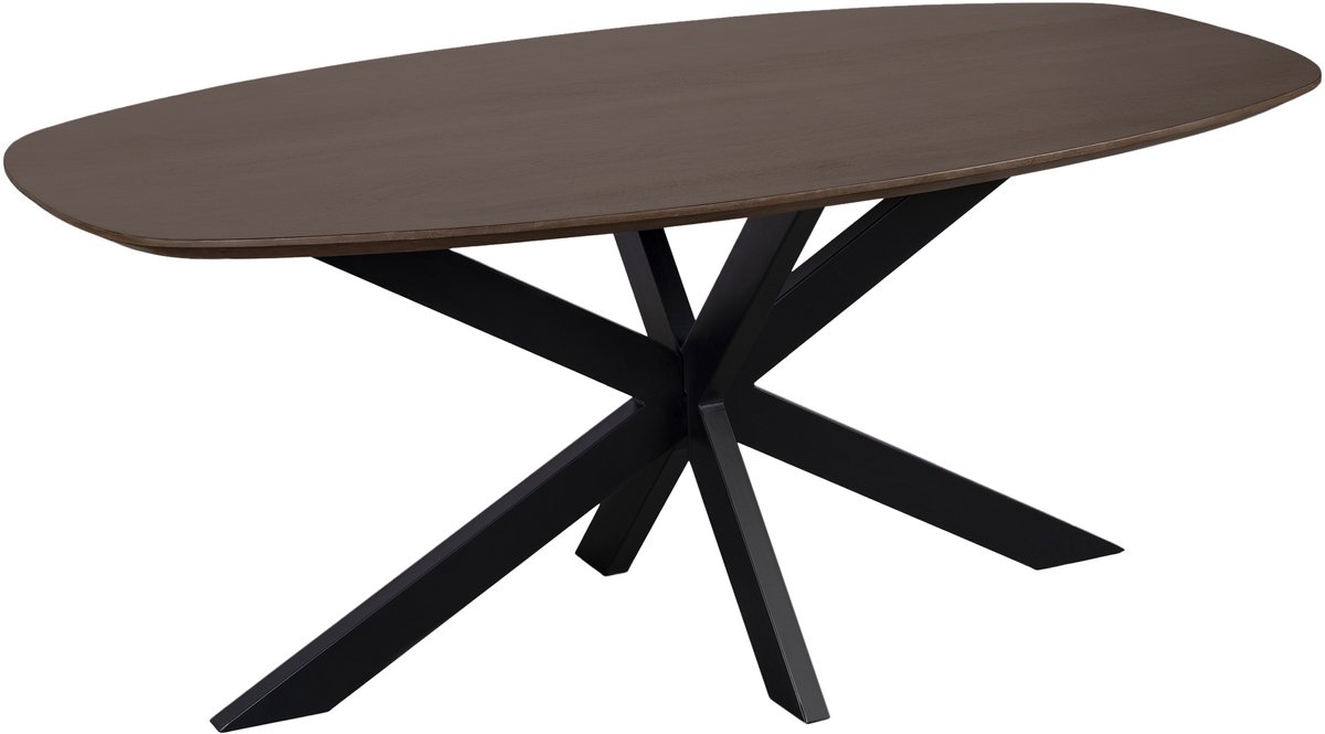 QUVIO Eettafel Sofia - Deens Ovaal - 180 x 90 cm - Stalen kruispoot - FSC® gecertificeerd mangohout - Walnoot bruin