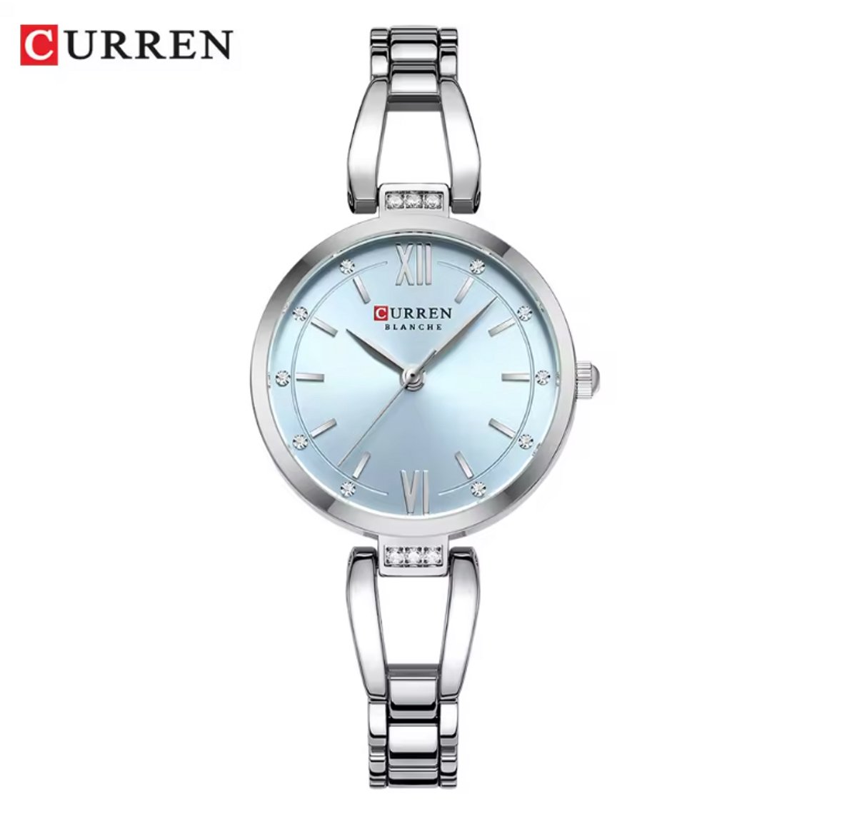 CURREN Horloge 9092 - Zilverkleurig Lichtblauw - Dames - Quartz - 30 mm - Roestvrijstalen Band - Waterbestendig - Elegant Luxe