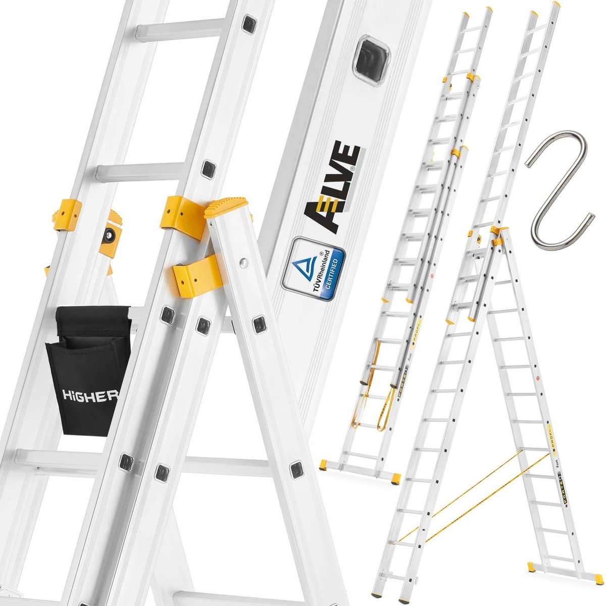 Aloss - Alve Forte Profi Plus 3x15 - Uitschuifbare ladder - aluminium - werkhoogte 12,35 - tot 150 kg