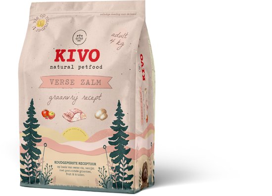 Kivo Petfood Hondenbrokken Verse Zalm 4 kg Koudgeperst - Graanvrij - Met zalm, groenten, fruit & kruiden