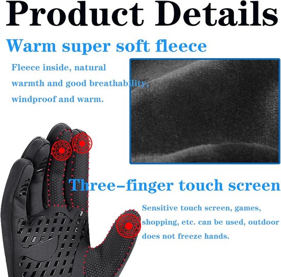 Cycling Gloves voor de Winter - Waterproof en Non-Slip - Geschikt voor Mannen en Vrouwen - Hiking, Camping, Running, Driving — afbeelding 5