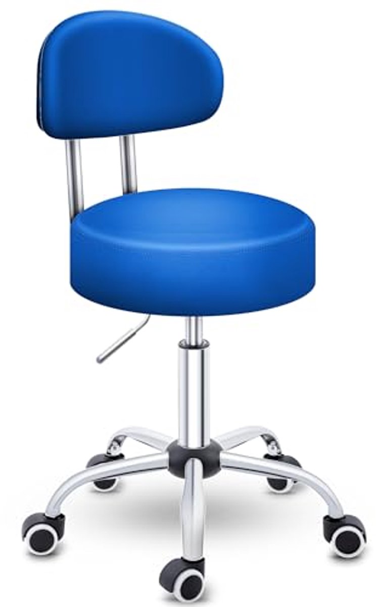 Verstelbare rolkruk met rugleuning en wieltjes - 360° draaibaar, hoogte 47-60 cm