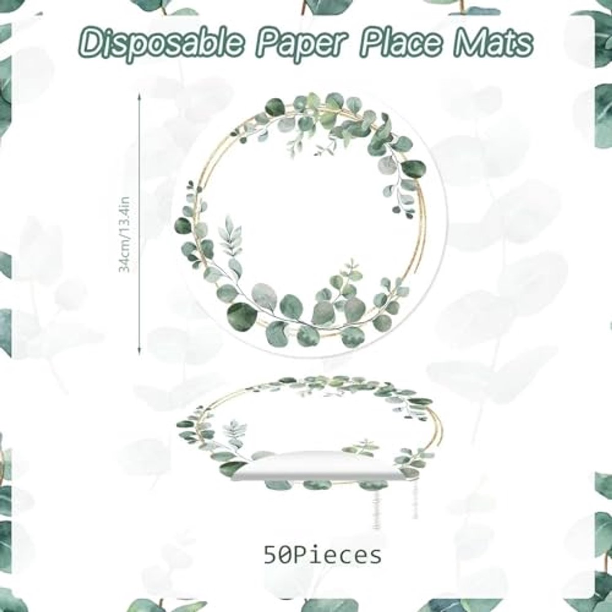Ronde Papieren Placemats Groen Eucalyptus - 50 Stuks Ø 34 cm voor Feesten