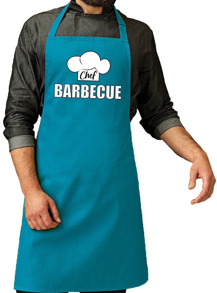 Chef barbecue schort - keukenschort - blauw - voor heren - kookschort - BBQ - Vaderdag cadeau